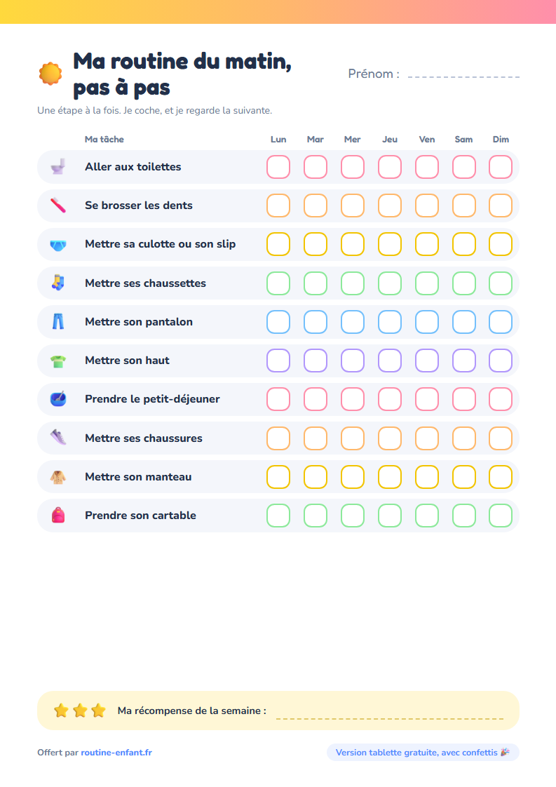 Aperçu : Tableau de routine TDAH à imprimer